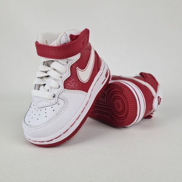 Nike Air Force 1 Mid TD TODDLERS Shoes White/Red Sneakers Size 3c - Picture 6 of 8